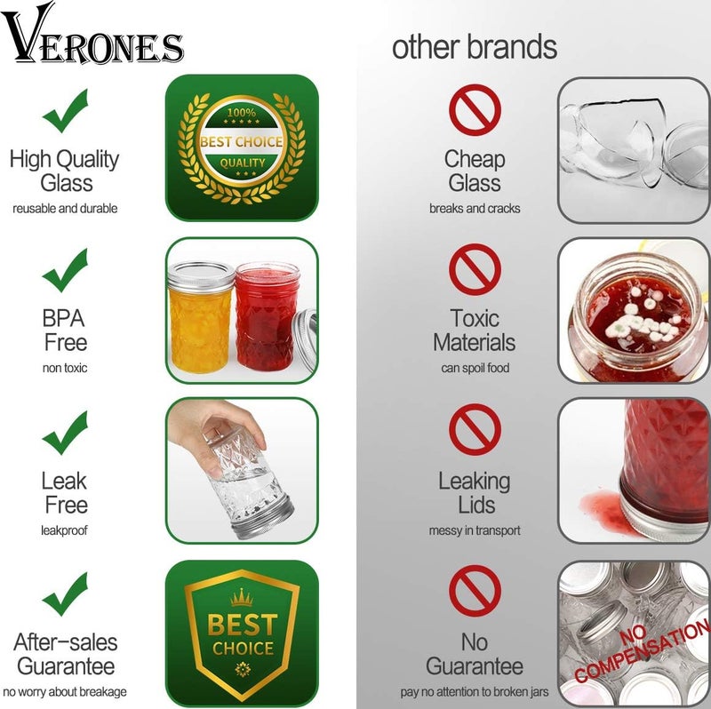 VERONES Mason Jars 8 OZ, 8 OZ Canning Jars Jelly Jars With Regular Lids, Ideal for Jam, Honey, Wedding Favors, Shower Favors, 15 PACK - Image 5